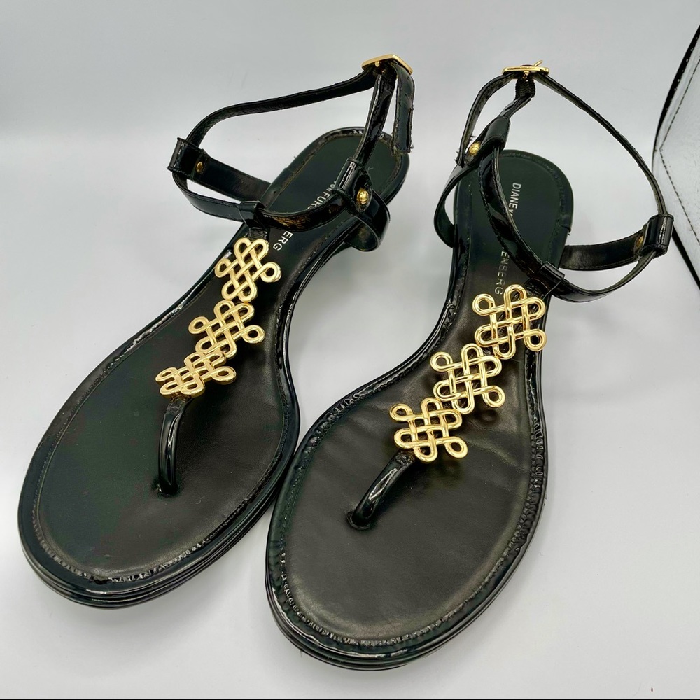 Diane von Furstenberg Strappy Sandals Black Gold